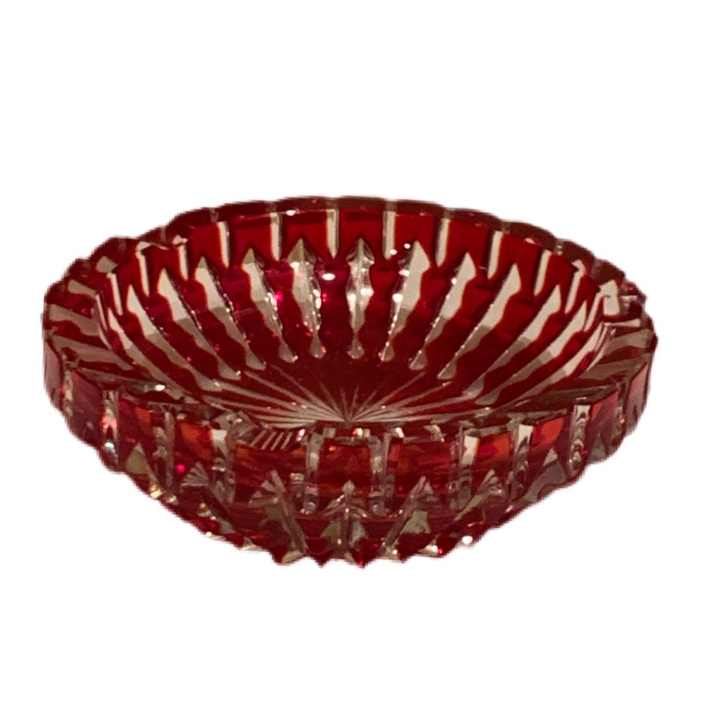 Vintage clear and red crystal ash tray